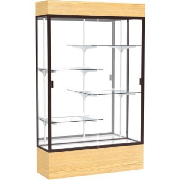 Waddell Display Case Of Ghent Reliant Lighted Display Case 48"W x 80"H x 16"D Light Oak Base Mirror Back Dark Bronze Frame 2174MB-BZ-LV